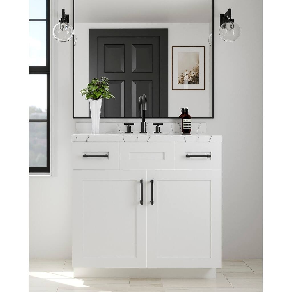 Nelson Cabinetry 42" White Shaker Wood Single Sink Bathroom Vanity with Soft-Closing Doors and Drawers