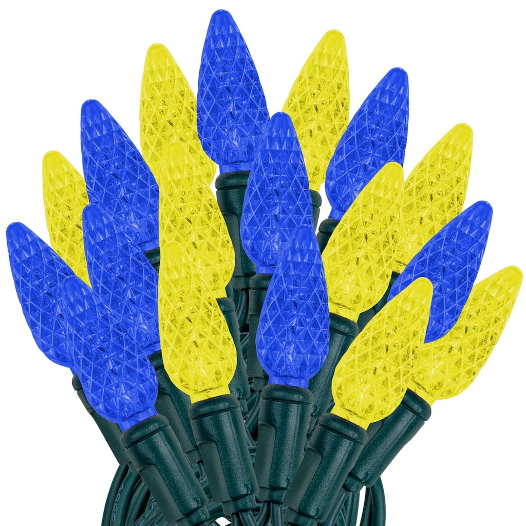 70 Light C6 LED Christmas Mini Light Set, Blue/Yellow, Green Wire, 24 Feet - Large