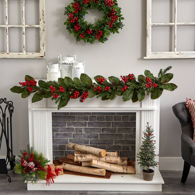 Artificial Pine Garland 5ft - Festive Berry Green Decor for Home, Holiday, and Seasonal Decor - 60