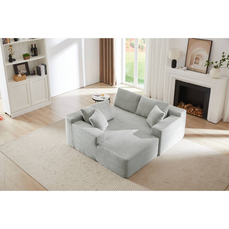 L-shaped Corduroy Cloud Sectional Sofa with Chaise and Deep Seat - Light Grey