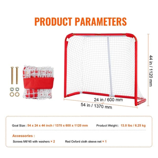 White-Red Steel Hockey Goal with Mesh Net and Oxford Cover