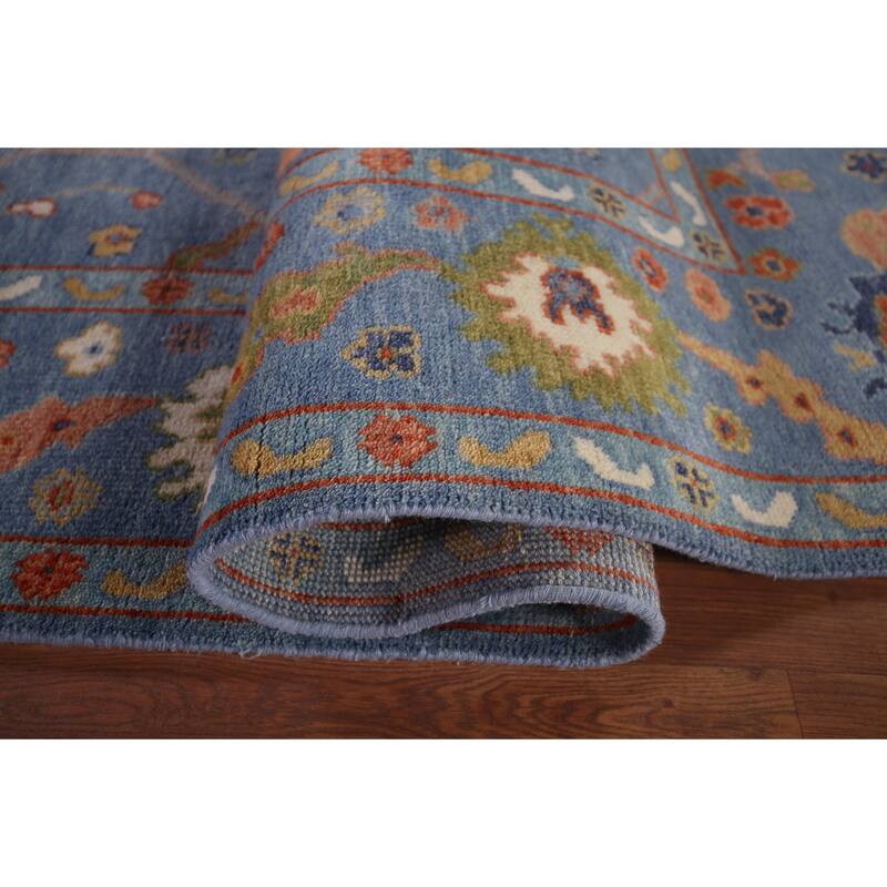 All-Over Blue Floral Oushak Oriental Area Rug Handmade Wool Carpet - 7'11"x 15'9"