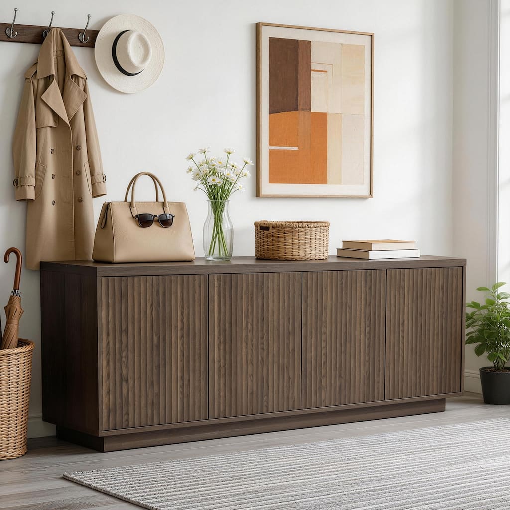 68.5" Wood 4-Door TV Stand Storage Cabinet