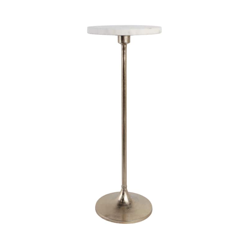 Metal Base Marble Top Modern Glam Accent Table Round Silhouette