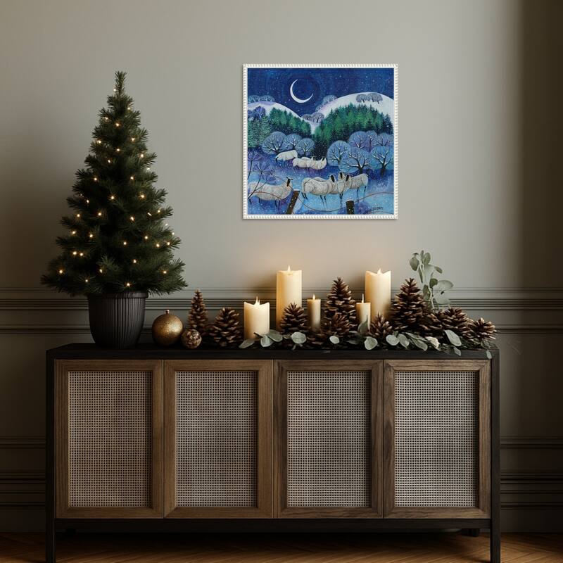Winter Downland Sheep 2024 by Lisa Graa Jensen (22 x 22 in.), Framed Canvas Wall Art Print - Sylvie Beaded White