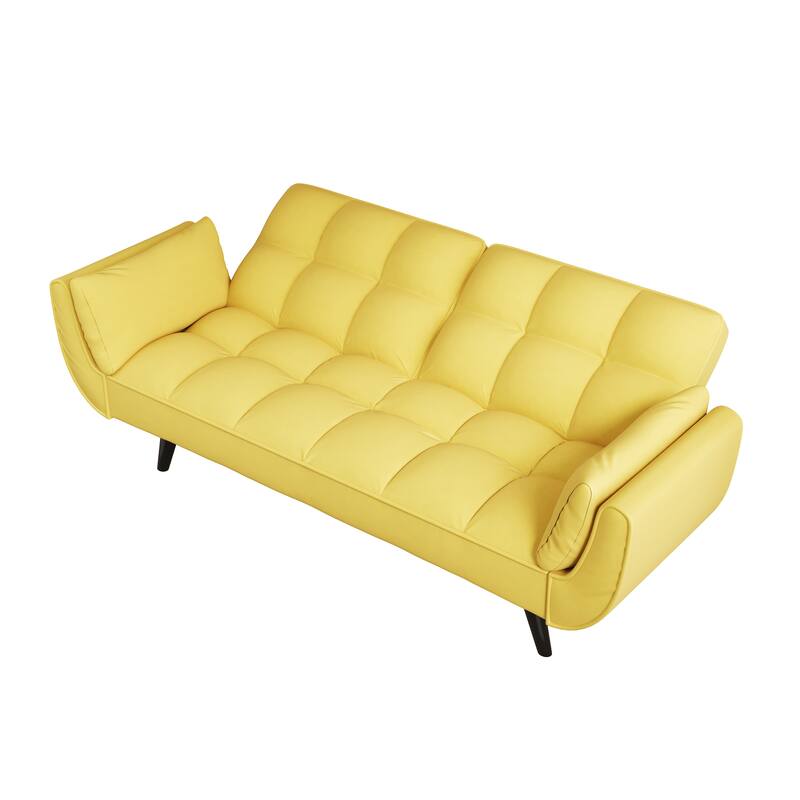 Small Space Multifunctional Sofa with Adjustable Backrest, Sponge Upholstered Sofa Bed w/ 2 Throw Pillows for Bedroom, Apartment