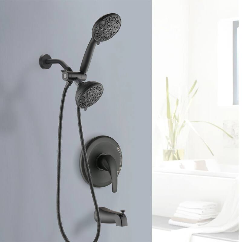 5 inch Wall-Mounted Round Completed Shower System with Handheld Shower and head shower and Tub Faucet - Matt Black