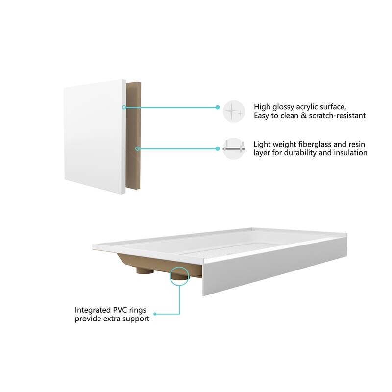 Indigo Home 60x30 inch Single Threshold Shower Tray Center Drain in White