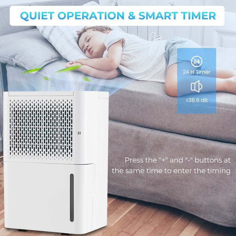 White ABS Dehumidifier 32 Pints with 3 Modes, Timer and Drain Hose - 10.5" x 8" x 16" (L x W x H)