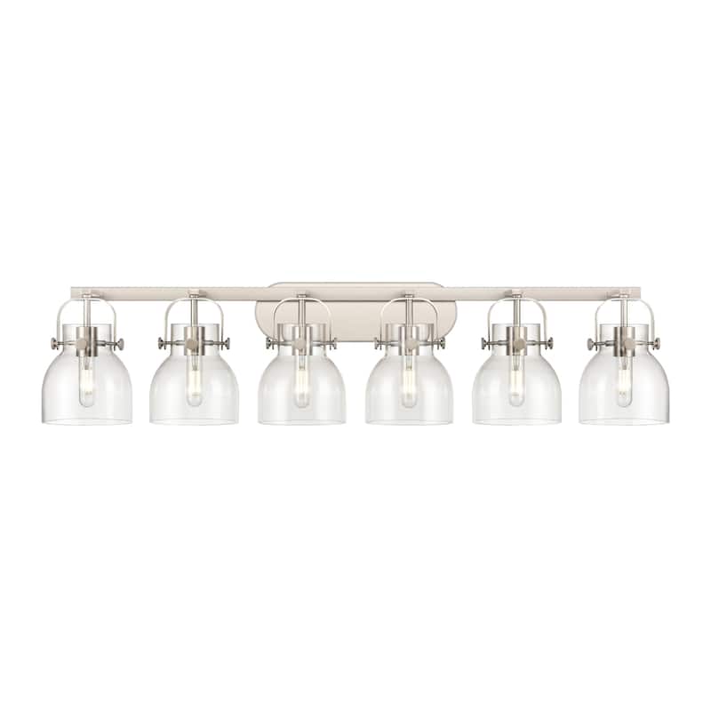 Innovations Lighting 423-6W-10-46 Pilaster II Bell Vanity Pilaster II - Satin Nickel / Clear