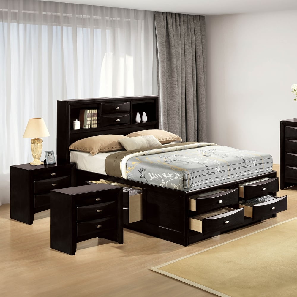 Furniture of America Brent 3-Piece Wood Platform Bedroom Set with Drawers and Bookcase Headboard