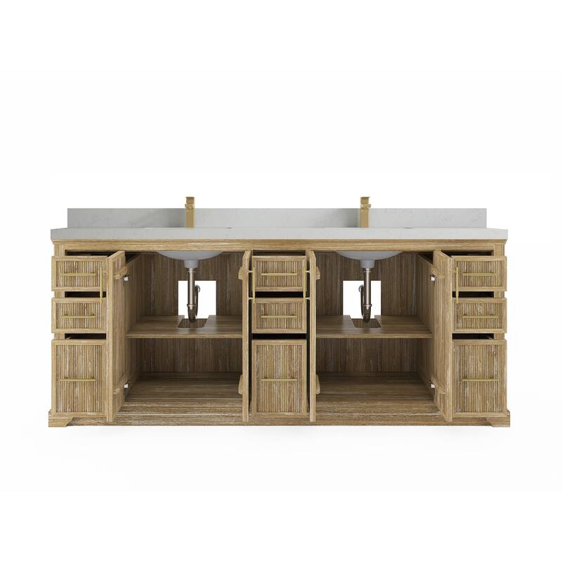 Willow Collections 84 in. W x 22 in. D Alys Solid Teak Wood Double Sink Bathroom Vanity with Quartz or Marble Countertop