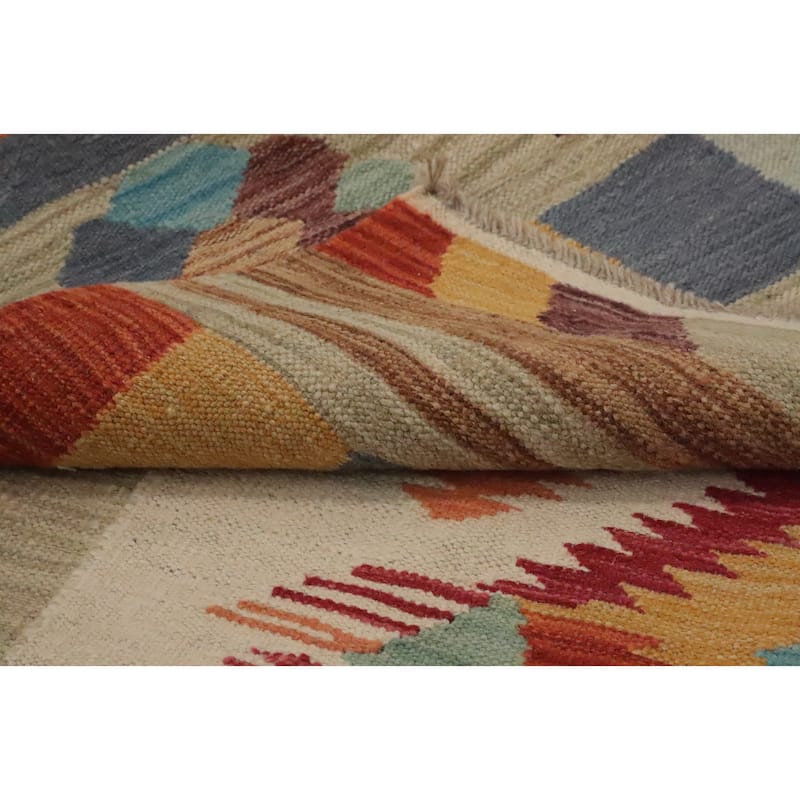 Hand Woven Oriental 100% Wool Carpet Southwestern Tribal Multi-Colored Kilim Area Rug - 6' 5'' X 4' 10''