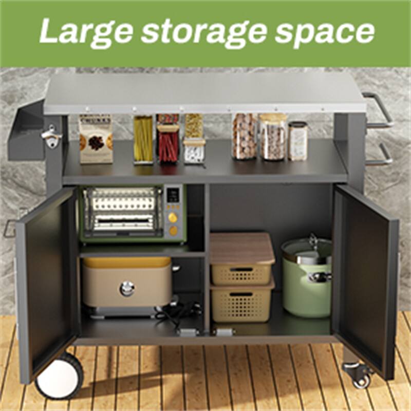 Outdoor Grill Cart with 2-Door Storage & Spice Rack
