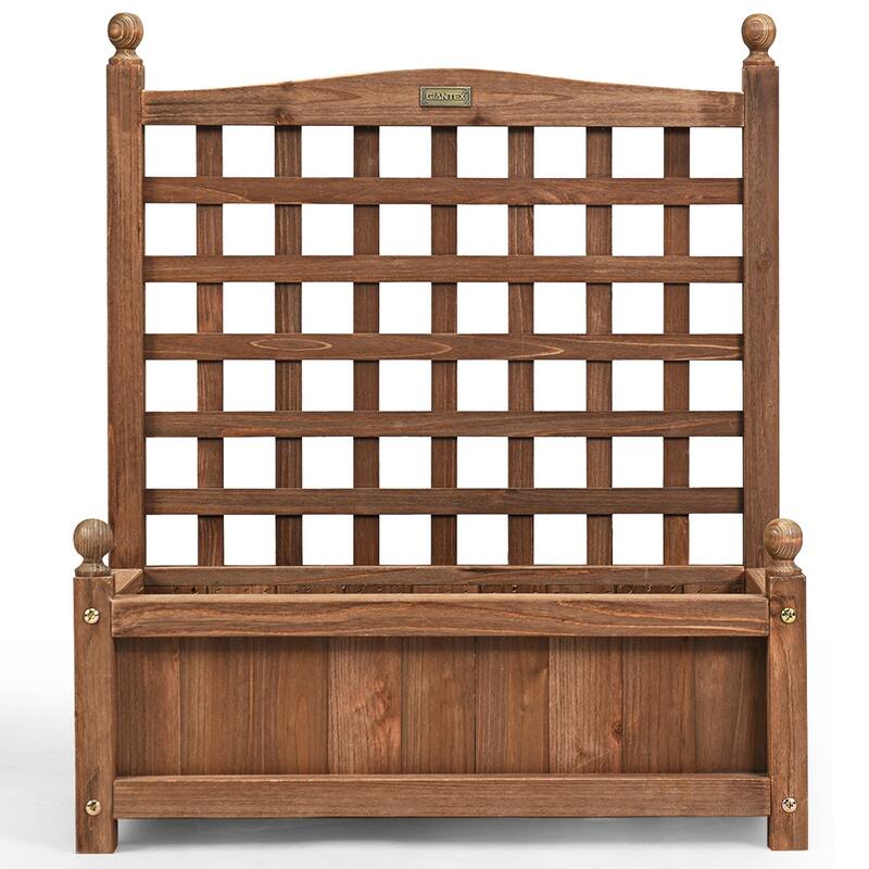 Outdoor Wooden Plant Box Flower Plant Growing Box Holder with Trellis