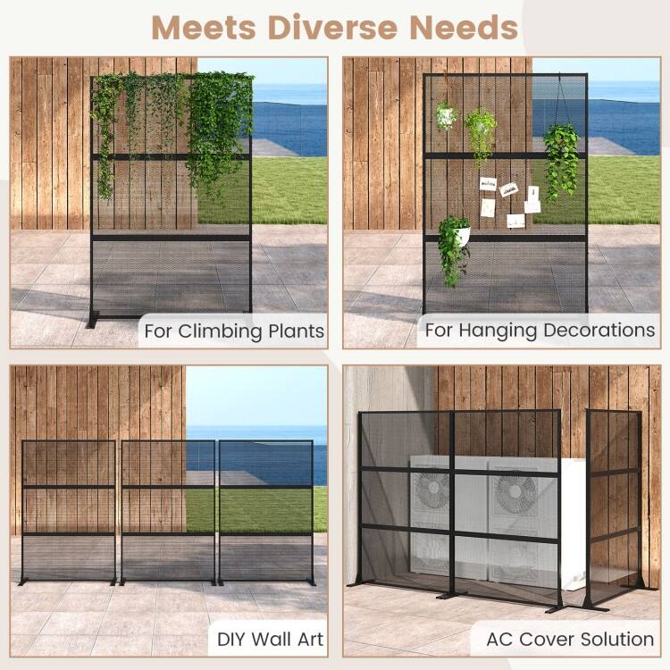 Black Metal Freestanding Privacy Screen Panel for Indoor and Outdoor Use - 48” x 16” x 72” (L x W x H)