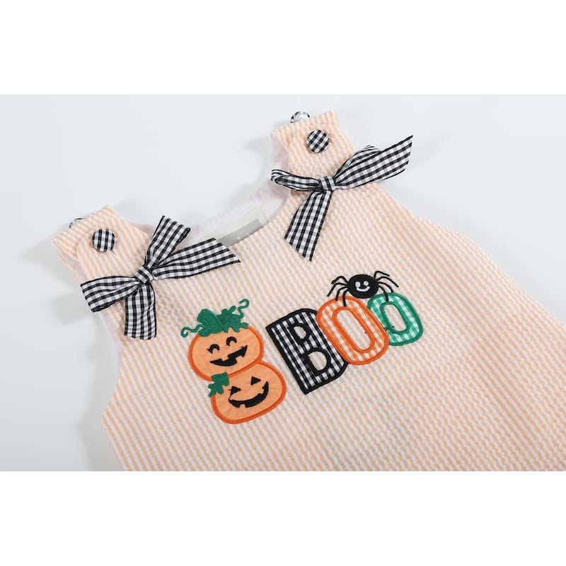 Lil Cactus Orange Seersucker Halloween Boo Ruffle Dress