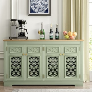 Farmhouse Buffet Cabinet with Glass Doors and Adjustable Shelves - 57.5" in Width