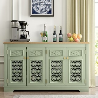 Farmhouse Buffet Cabinet with Glass Doors and Adjustable Shelves - 57.5" in Width