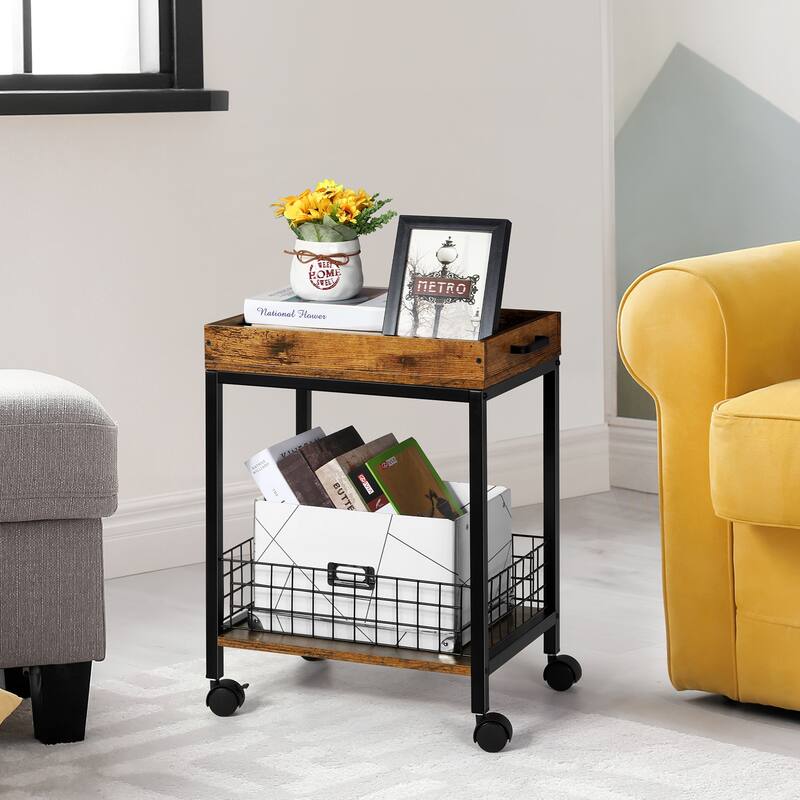 Side Table with Wheels Removable Serving Tray 1PCS On Sale Bed