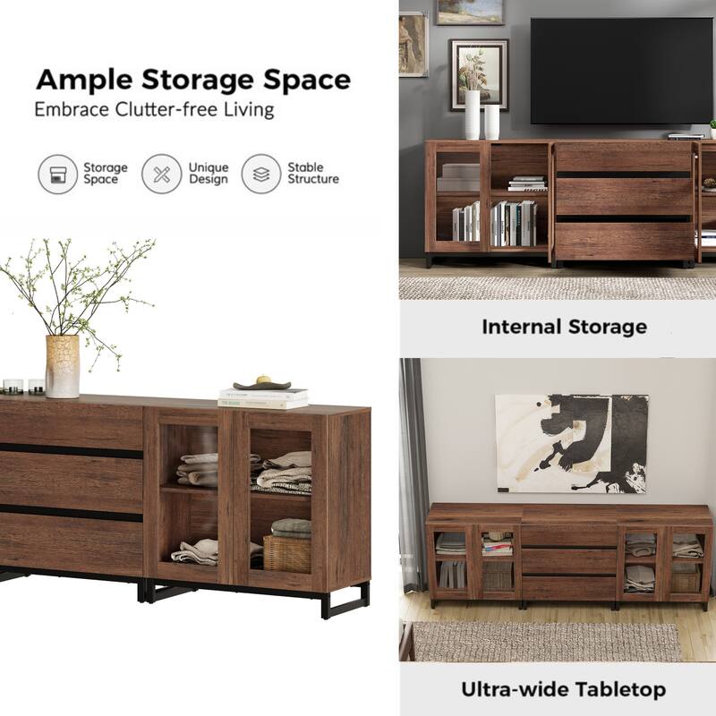 WAMPAT 3 in 1 Multifunctional Sideboard Buffet Cabinets with Glass Doors and 5 Drawers for Living Room, Kitchen