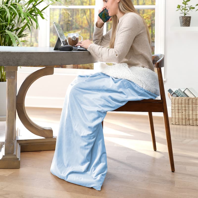 The Work Sack Velvet and Sherpa Wearable Throw - Blue Fog