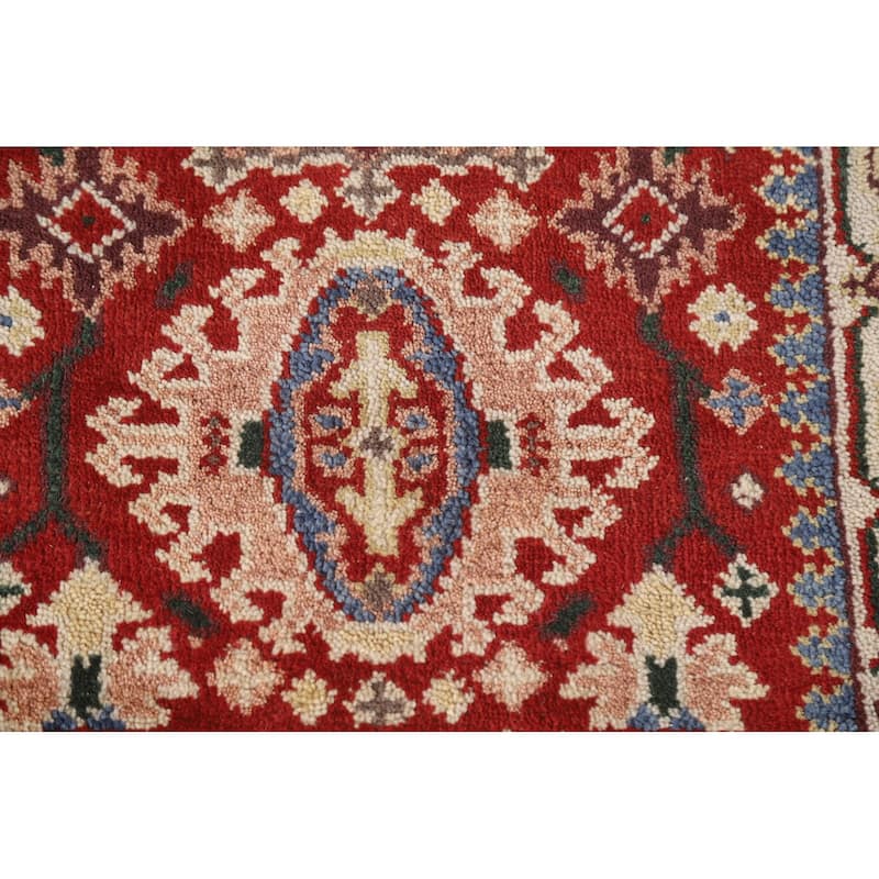 Geometric Red Kazak Indian Runner Rug Handmade Wool Carpet - 2'5"x 7'10"