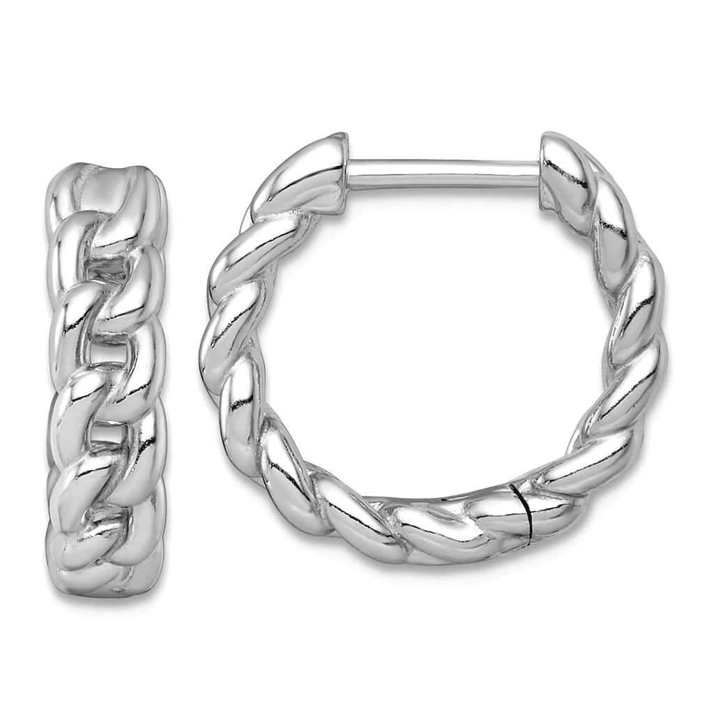 Curata 925 Sterling Silver 18x4.5mm Rhodium Curb Chain Hinged Hoop Earrings