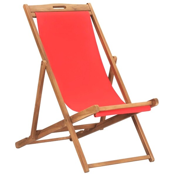 Shop vidaXL Folding Beach Chair Solid Teak Wood Red ...