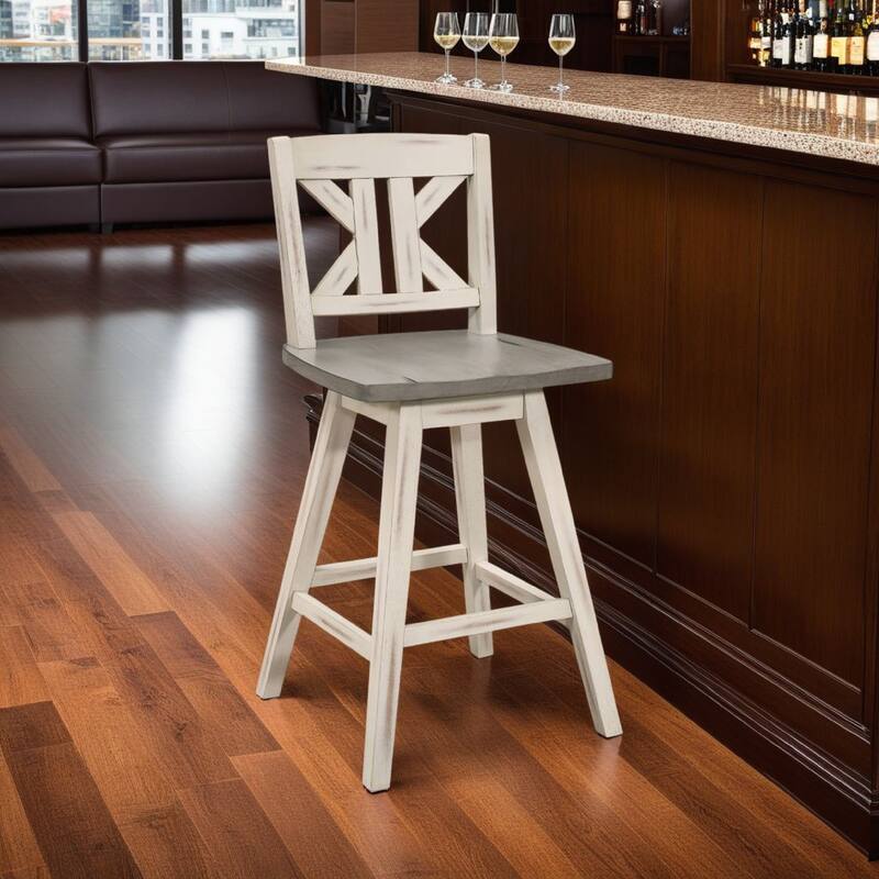 Ati Swivel Counter Height Chair Set of 2, X Back White Wood, Gray