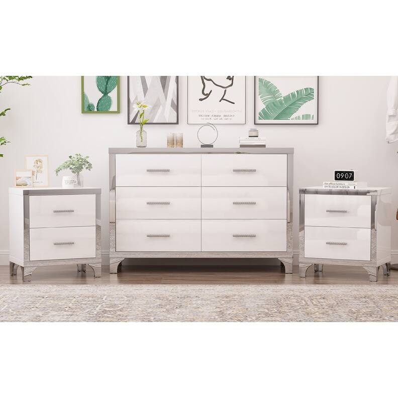 3-Piece/2-Piece Bedroom Set, 6-Drawer Dresser/Armoire 4-Drawer Dresser with Nightstand, Black/White