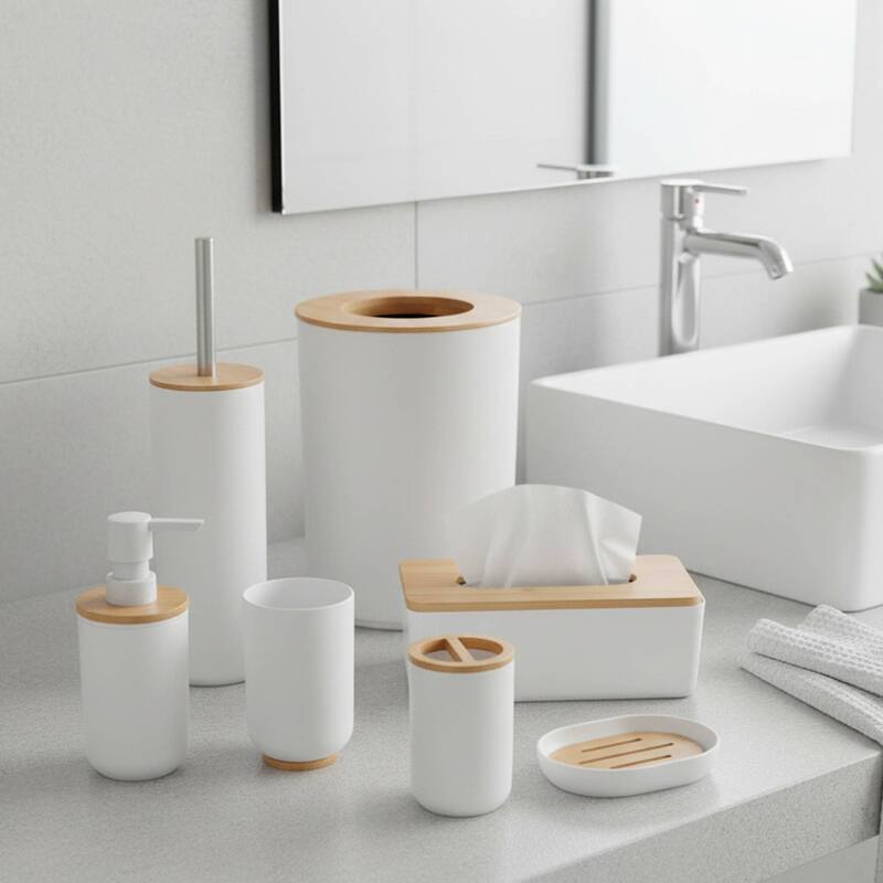 PADANG White Vanity Bath Tumbler Cup or toothbrush Holder - White Bamboo - 10 Fl oz