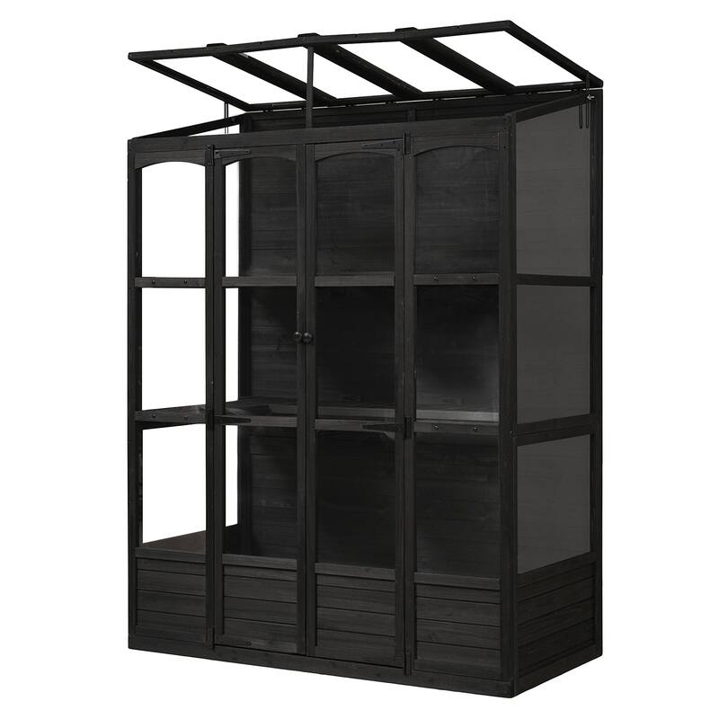 78-inch Wooden Cold Frame with 4 Independent Skylights and 2 Folding Middle Shelves