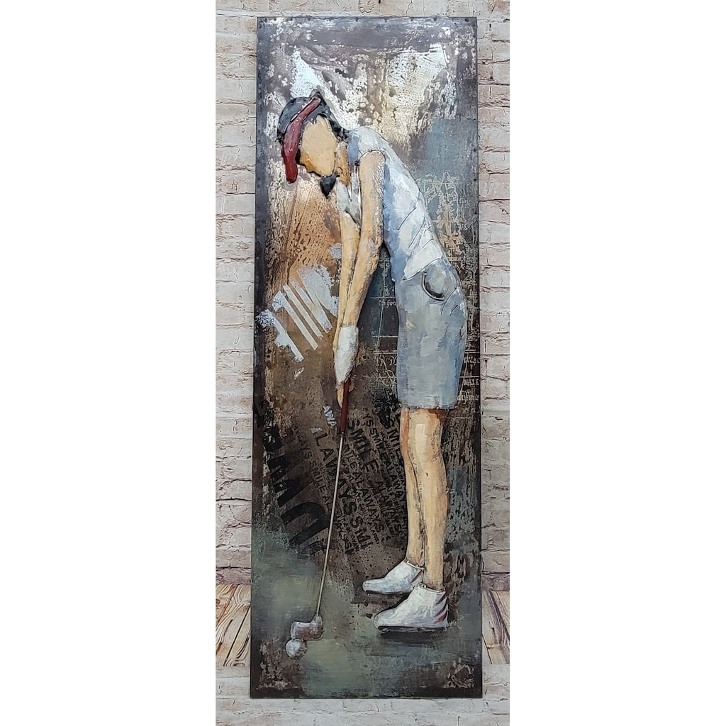 Female Golfer Golfing 3D Wall Art Painting On Metal Canvas