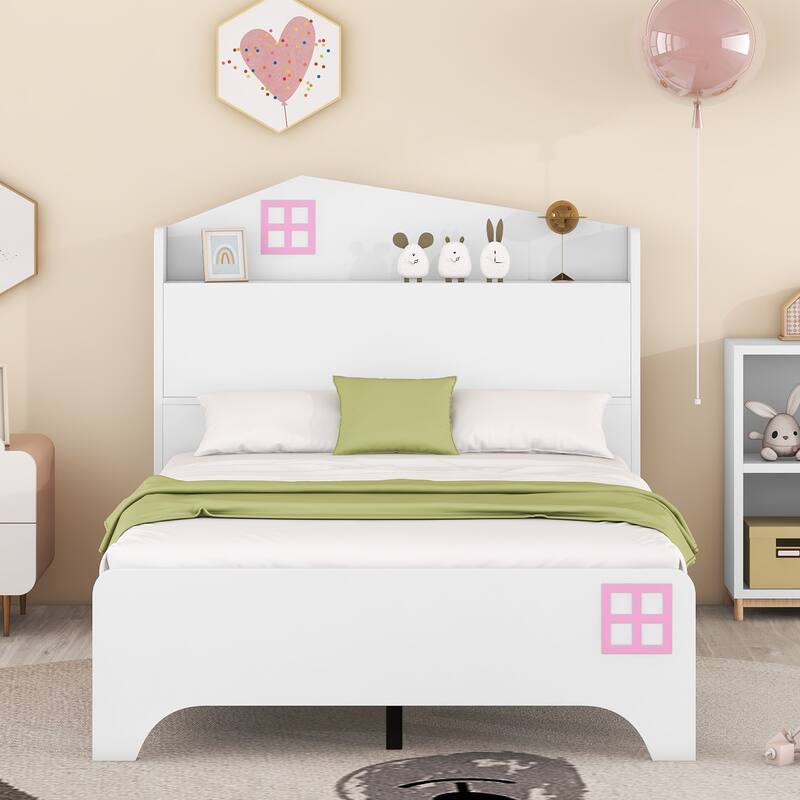 Wooden Twin Size House Bed with Storage Headboard Bed Bath & Beyond
