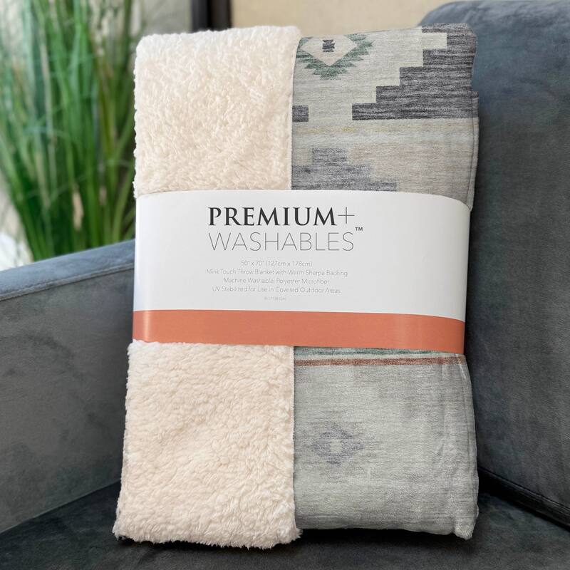 Premium Machine Washable ASB176 Boho Global Sherpa Throw Blanket