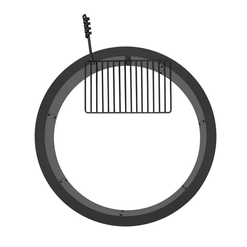Black Carbon Steel Fire Pit Ring with BBQ Fire Ring, Swivel Grate - 34.84 x 34.84 x 13.15 in