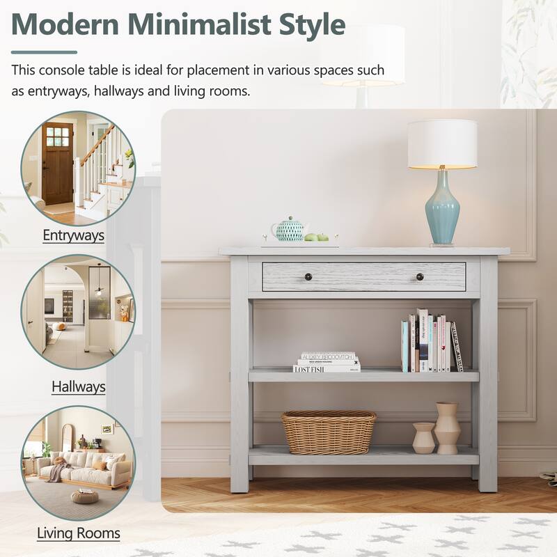 Console Table with Drawer and Two Sturdy Shelves for Entryway, Living Room