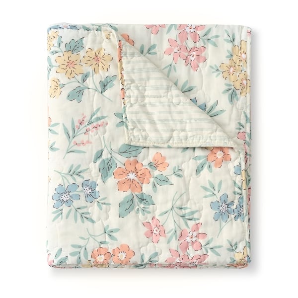 Greenland Home Chloe Modern Floral Cotton Rich Quilted Reversble Throw Blanket