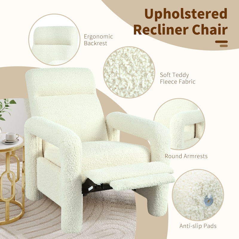 31.25" Push Back Recliner Armchair Upholstered Recliner Chair Single Sofa with Adjustable Backrest for Living Room, Light Grey