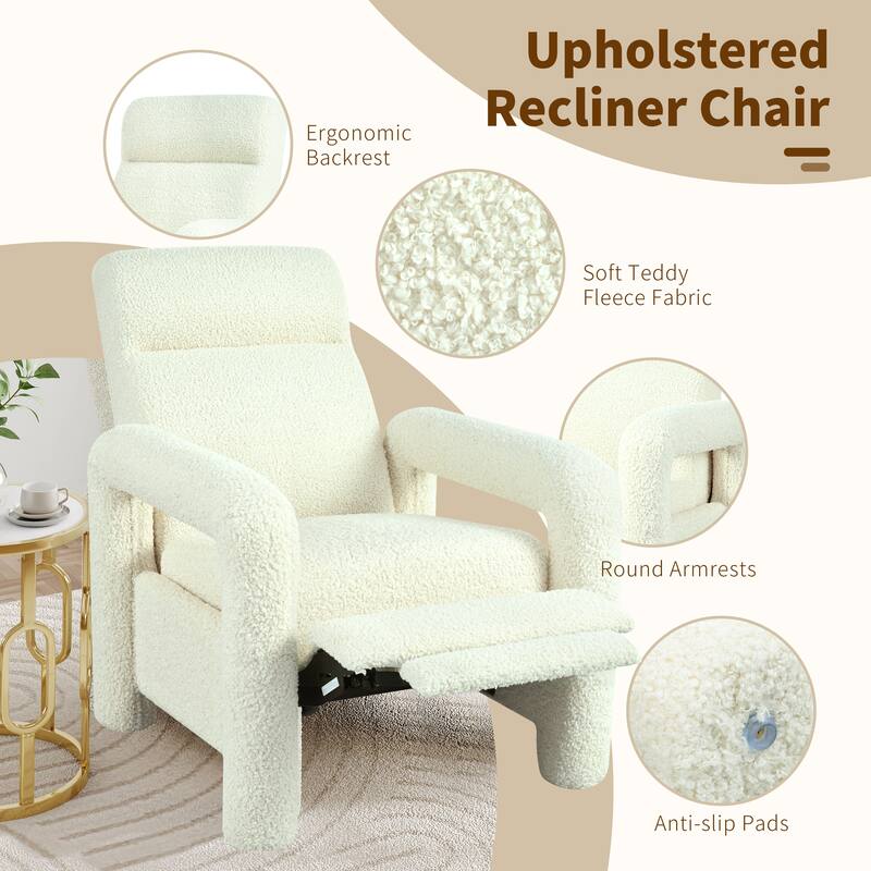 Push Back Recliner Armchair, 31.25" Teddy Upholstered Single Sofa Chair with 3-Position Adjustable Backrest for Living Room