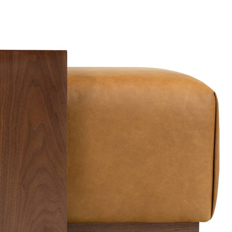Poly & Bark Jarmo Ottoman with Adjustable Walnut Table - Full Grain Genuine Italian Leather