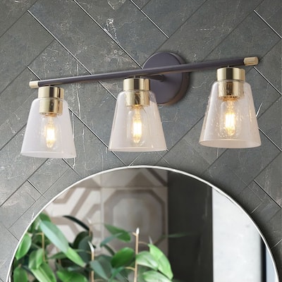 24.02 in. 3-light Vanity mirror lighting Glass lampshade Without Bulb - matte black/brushed gold