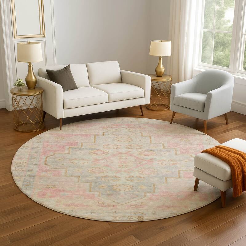 Premium Washable Super Soft Vintage Traditional Mayfield Rug - Pink - 8' x 8'