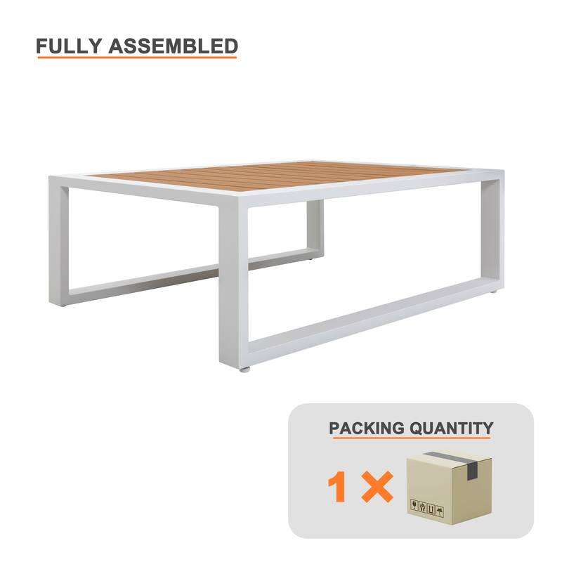 Outdoor Rectangle Coffee Table, All-aluminum Frame, Imitation Wood Tabletop