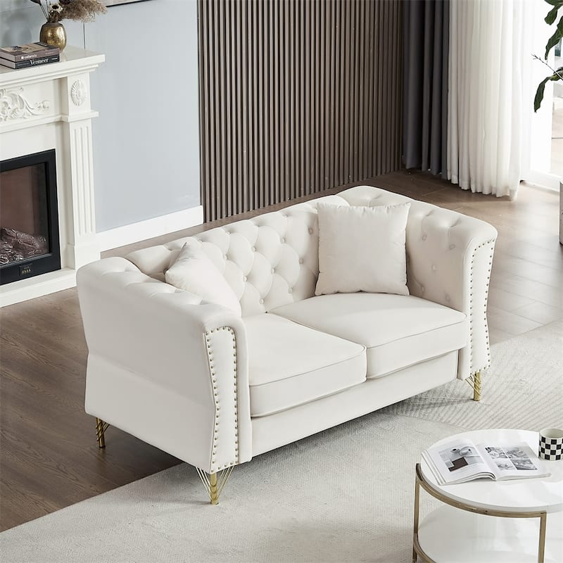 2 Seater Sofa Tufted Couch with Metal Foot and Nailhead