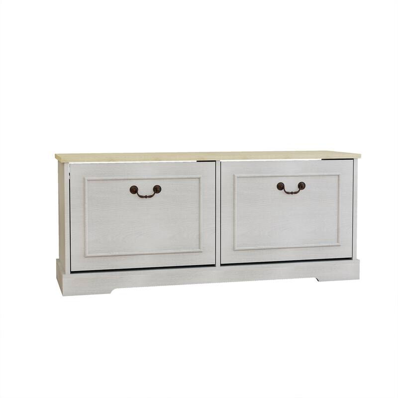 2-Drawer Flip-Down Shoe Bench with Adjustable Shelf