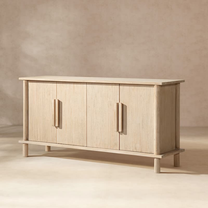 Jennifer Taylor Home Milo 71" Reclaimed Wood 4-Door Sideboard, Light Natural Cerused Reclaimed Pine Wood