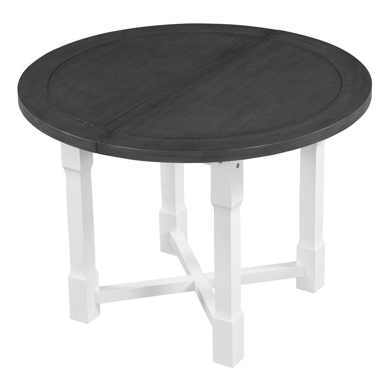 5-Piece Extendable Dining Table Set for 4, Round Dining Table for 4 with Upholstered Chairs, Farmhouse Kitchen Table Set