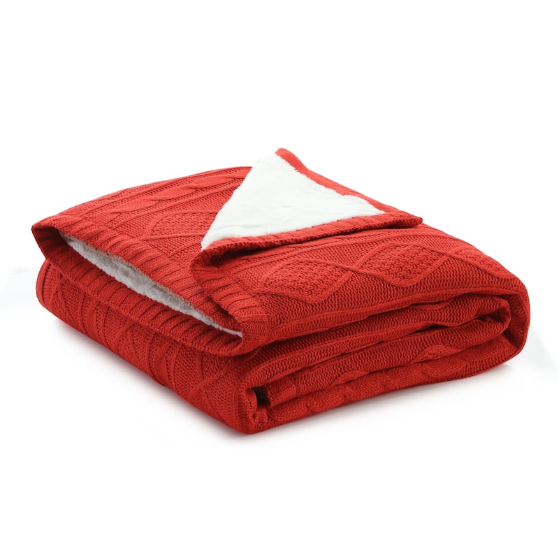 60" X 50" Red Knitted Acrylic Throw Blanket